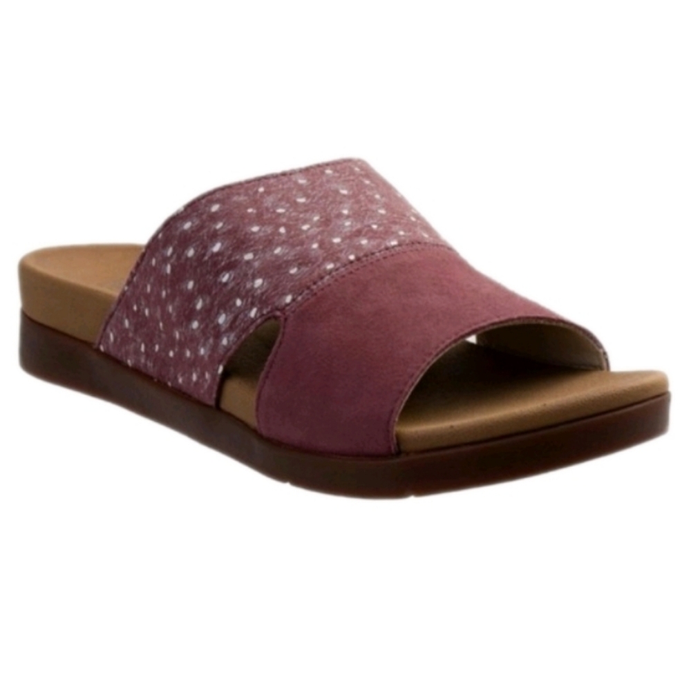 SPENCO Women's Dawn Ostrich Slide Sandal In Burgandy Size 7